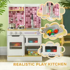 AIYAPLAY Kids Play Kitchen, Pretend Play Kitchen with Realistic Oven, Stove, Sink, Kitchen, Accessories, White - 5