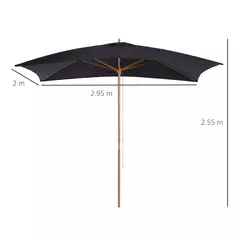 Outsunny 2 x 3m Wooden Garden Parasol Umbrella Outdoor Sun Shade Canopy, Black - 3