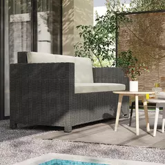 Outsunny 3 Seater Rattan Sofa All-Weather Wicker Weave Metal Frame Chair with Fire Resistant Cushio-Cream - 2