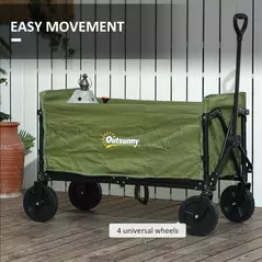 Outsunny 120L Festival Trolley on Wheels, Folding & Compact Camping Trolley Cart with Adjustable Handle for Garden, Beach, Fishing, Green - 7