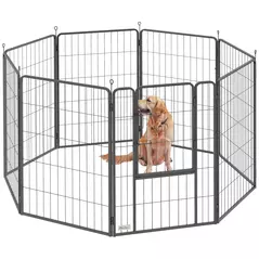 PawHut Eight-Panel Dog Playpen with Door, for Large Dogs, Indoors, Outdoors, 100cm Tall, Black - 1