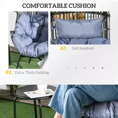 Outsunny String Rattan Egg Chair, with Padded Seat Cushion - Grey/Black - 5