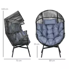 Outsunny String Rattan Egg Chair, with Padded Seat Cushion - Grey/Black - 3