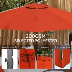 Outsunny Five-Position Overhanging Parasol - Orange - 7