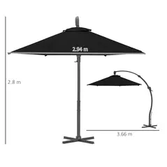 Outsunny 3(m) Garden Cantilever Parasol, Round Overhanging Umbrella with Crank Handle, Cross Base, Aluminium Frame and 360° Rotation, Banana Patio Umbrella for Outdoor Sun Shade, Black - 3