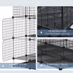 PawHut 3 Level DIY Pet Playpen Metal Small Animal Cage Rabbit Ferret Chinchillas Cage 4 Doors Bottom Trays Black - 6