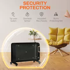 HOMCOM Mica Electric Space Heater, Portable Heater for Home with 2 Heat Settings, Living Room, Study, Garage, Adjustable Temperature 18-30°C, 1000W/2000W, Black - 4