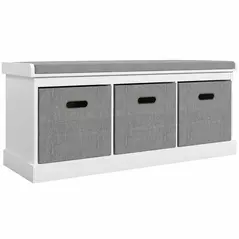 HOMCOM Three-Drawer Shoe Storage Bench, with Padded Top Seat - White - 1
