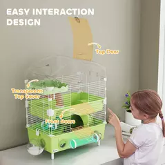PawHut 3-Tier Hamster Cage with Transparent Top, Sand Bathroom, Exercise Wheel, Hideout Room, Tubes, 45 x 28 x 60 cm, Green - 6