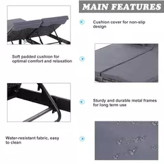 Outsunny 2 Seater Rattan Lounger Adjustable Double Chaise Chair Loveseat w/ Cushion - Grey - 7