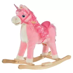 HOMCOM Kids Plush Rocking Horse Ride On Unicorn w/ Sound Moving Mouth Wagging Tail Children Rocker Toy Gift 3-6 Years Pink - 1