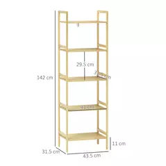 HOMCOM 5-Tier Bamboo Bathroom Storage Shelf, Freestanding Shelving Unit with Adjustable Rack for Kitchen Bathroom Living Room, Natural Wood Finish - 3