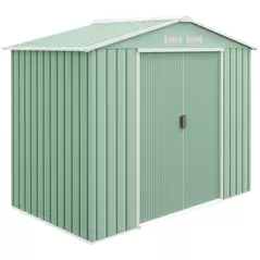 Outsunny 7 x 4ft Metal Garden Shed, Outdoor Storage Tool House with Ventilation Slots, Foundation Kit and Lockable Double Doors, Light Green - 1