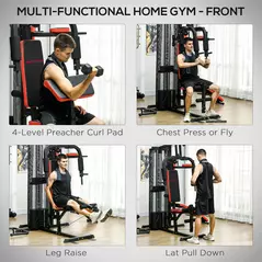 SPORTNOW Multi Gym Workout Station, Weight Machine with 65kg Weight Stack, Sit Up Bench, Push Up Stand, Dip Station - 4