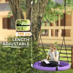 AIYAPLAY 100cm Diameter Nest Seat for Kids with Height Adjustable Hanging Ropes for Outdoor, Playground, Garden, Purple - 6