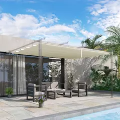 Outsunny Retractable Pergola Cover, 3.5 x 2.6 m Replacement Canopy Fabric for 4 x 3 m Frame, Roof Top Only, Cream White - 2