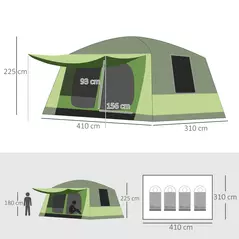 Outsunny Tunnel Tent Camping Shelter w/ Porch, Two Rooms, Lamp Hook, Portable Carry Bag - 3