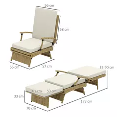Outsunny 80° Reclining Rattan Lounger - White/Beige - 3