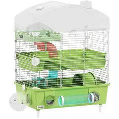 PawHut 3-Tier Hamster Cage with Transparent Top, Sand Bathroom, Exercise Wheel, Hideout Room, Tubes, 45 x 28 x 60 cm, Green - 1
