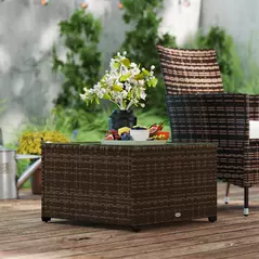 Outsunny 62 x 62cm Glass-Top Rattan Side Table - Brown - 8