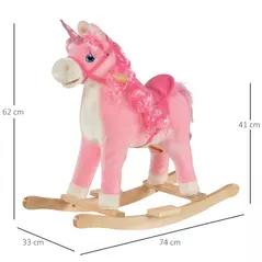 HOMCOM Kids Plush Rocking Horse Ride On Unicorn w/ Sound Moving Mouth Wagging Tail Children Rocker Toy Gift 3-6 Years Pink - 3