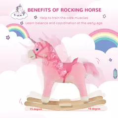 HOMCOM Kids Plush Rocking Horse Ride On Unicorn w/ Sound Moving Mouth Wagging Tail Children Rocker Toy Gift 3-6 Years Pink - 6