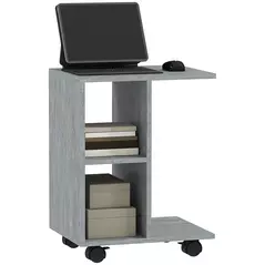 HOMCOM C-Shape End Table Unique Storage Unit w/ 2 Shelves 4 Wheels Freestanding Home Office Furniture Cabinet Square Studio Grey - 1