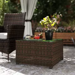 Outsunny 62 x 62cm Glass-Top Rattan Side Table - Brown - 9