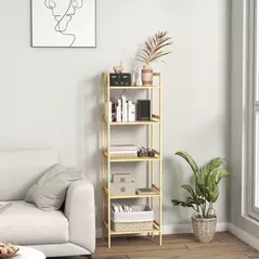 HOMCOM 5-Tier Bamboo Bathroom Storage Shelf, Freestanding Shelving Unit with Adjustable Rack for Kitchen Bathroom Living Room, Natural Wood Finish - 8