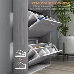 HOMCOM 12-Shoe Flip Drawer Storage Cabinet - Grey Wood-Effect - 6