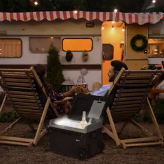 Outsunny 40L Car Refrigerator, Portable Compressor Cooler Box, Fridge Freezer w/ Inner LED Light, Foldable Handles, Cup Holders, 12/24V DC and 110-240V AC for Campervan RV Boat Travel Down to -20℃ - 2