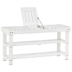 HOMCOM Shoe Bench, 3-Tier Wooden Shoe Rack with Hidden Storage Compartment, Slatted Shelves, Home Storage Unit, Hallway Furniture, White, 90L x 29W x45H cm - 1