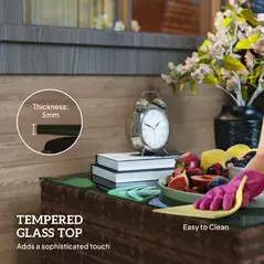 Outsunny 62 x 62cm Glass-Top Rattan Side Table - Brown - 5