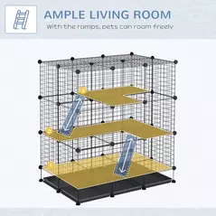 PawHut 3 Level DIY Pet Playpen Metal Small Animal Cage Rabbit Ferret Chinchillas Cage 4 Doors Bottom Trays Black - 4