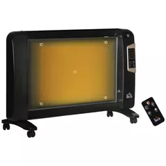 HOMCOM Mica Electric Space Heater, Portable Heater for Home with 2 Heat Settings, Living Room, Study, Garage, Adjustable Temperature 18-30°C, 1000W/2000W, Black - 1