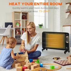 HOMCOM Mica Electric Space Heater, Portable Heater for Home with 2 Heat Settings, Living Room, Study, Garage, Adjustable Temperature 18-30°C, 1000W/2000W, Black - 7