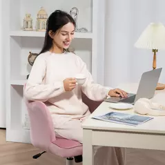 HOMCOM Velvet-Feel Petal Back Office Chair - Pink - 8