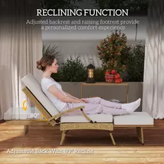 Outsunny 80° Reclining Rattan Lounger - White/Beige - 4