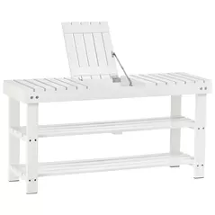 HOMCOM Shoe Bench, 3-Tier Wooden Shoe Rack with Hidden Storage Compartment, Slatted Shelves, Home Storage Unit, Hallway Furniture, White, 90L x 29W x45H cm - 1