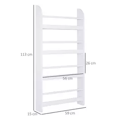 HOMCOM Bookcase, 4 Tier Wall Mounted Bookshelf, 15cm Depth Storage Shelving Rack for Bedroom Nursery Office Home, Accessories Supplies, White - 3