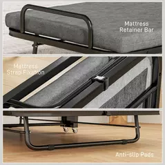 HOMCOM Single Temporary Folding Bed - Grey - 8