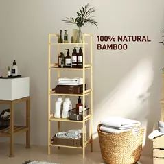 HOMCOM 5-Tier Bamboo Bathroom Storage Shelf, Freestanding Shelving Unit with Adjustable Rack for Kitchen Bathroom Living Room, Natural Wood Finish - 7