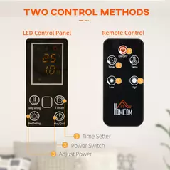 HOMCOM Mica Electric Space Heater, Portable Heater for Home with 2 Heat Settings, Living Room, Study, Garage, Adjustable Temperature 18-30°C, 1000W/2000W, Black - 6