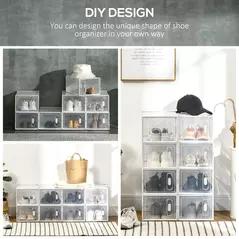 HOMCOM 8PCS Clear Shoe Box, Plastic Stackable Shoe Storage Box for UK/EU Size up to 8.5/43 with Magnetic Door for Women/Men, 25 x 35 x 19cm - 6