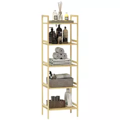 HOMCOM 5-Tier Bamboo Bathroom Storage Shelf, Freestanding Shelving Unit with Adjustable Rack for Kitchen Bathroom Living Room, Natural Wood Finish - 1