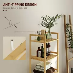 HOMCOM 5-Tier Bamboo Bathroom Storage Shelf, Freestanding Shelving Unit with Adjustable Rack for Kitchen Bathroom Living Room, Natural Wood Finish - 6