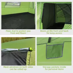 Outsunny Tunnel Tent Camping Shelter w/ Porch, Two Rooms, Lamp Hook, Portable Carry Bag - 6