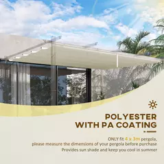 Outsunny Retractable Pergola Cover, 3.5 x 2.6 m Replacement Canopy Fabric for 4 x 3 m Frame, Roof Top Only, Cream White - 4