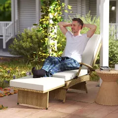 Outsunny 80° Reclining Rattan Lounger - White/Beige - 2