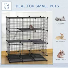 PawHut 3 Level DIY Pet Playpen Metal Small Animal Cage Rabbit Ferret Chinchillas Cage 4 Doors Bottom Trays Black - 8